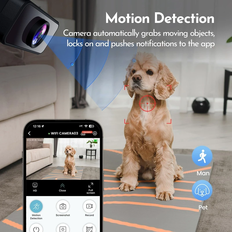Indoor 4K Security Mini Camera Night Vision 4H Battery Life Motion Detection Alerts SD/Cloud Storage Phone App Control Baby Cam
