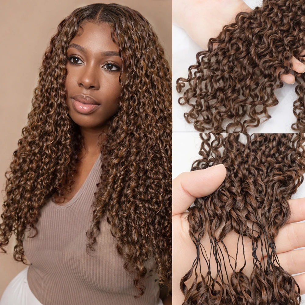 Extensiones de Cabello Humano Rizado Birmano Marrón para Crochet, Sin Nudos, Pre-Separadas, Rizado Profundo, Virgen, Reutilizables, Tipo Pluma