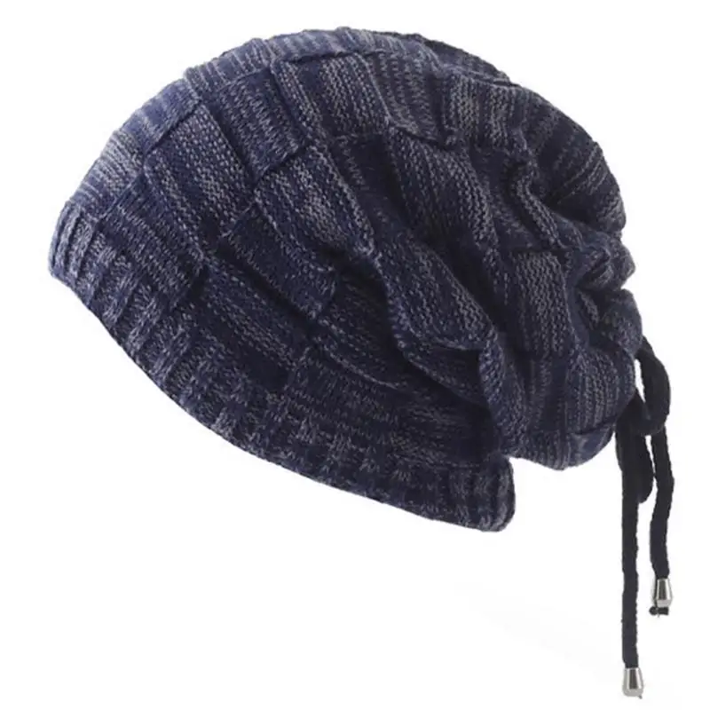 R1WE ユニセックス冬ネックゲートル多目的チェック柄ニットビーニー帽子厚いフェイクフリース裏地サークルループスカーフポニーテールキャップ