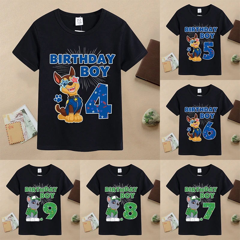 New Paw Patrol Children T-shirts Cartoon Birthday Number Printed T Shirt Baby Boys Casual Short Sleeved Tops Cute Kids Clothing