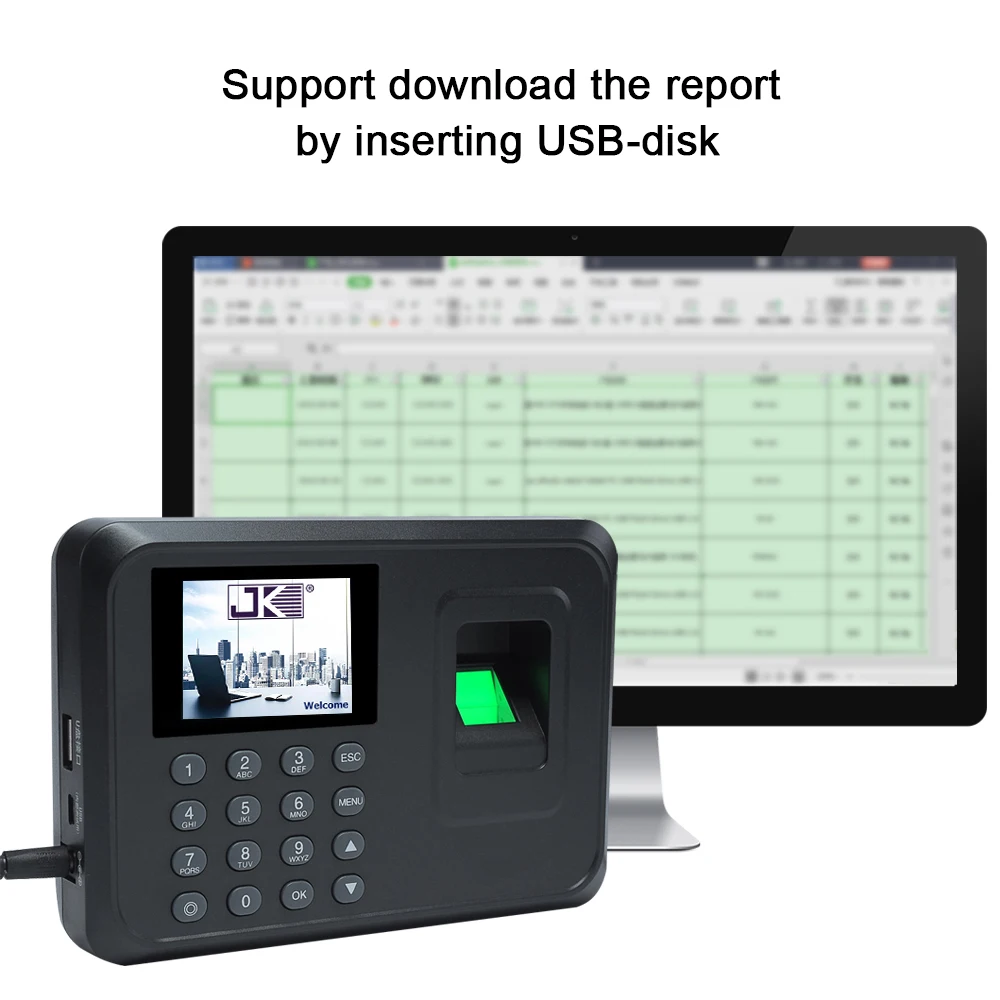 2.4 inch LCD Screen Intelligent Biometric Fingerprint Password Attendance Machine Employee Checking-in Recorder DC 5V