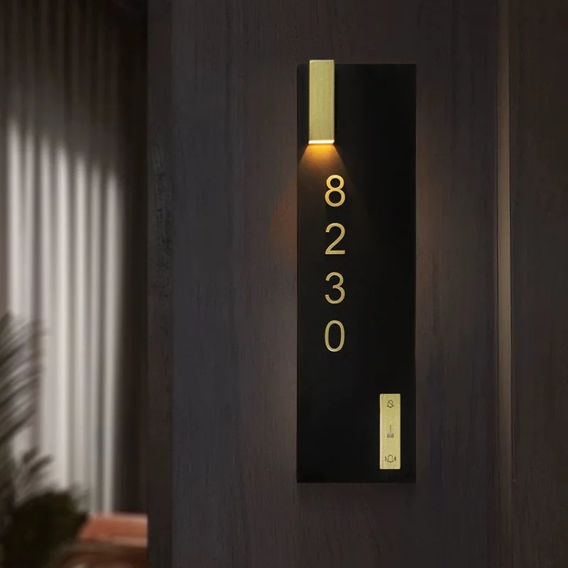 Customized high-end wine room store, hotel box, room door number, luminous door listing, new Chinese style creative numb
