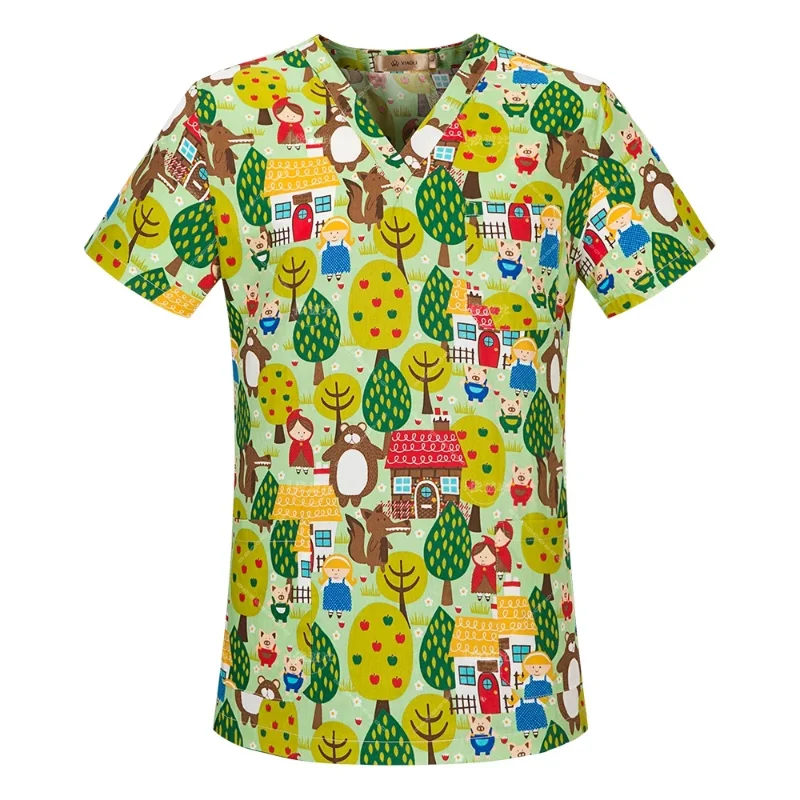 Stampa di cartoni animati nuove uniformi chirurgiche donna Scrub giacca uniforme veterinaria Mens Scrub top Unisex cotone accessori medici