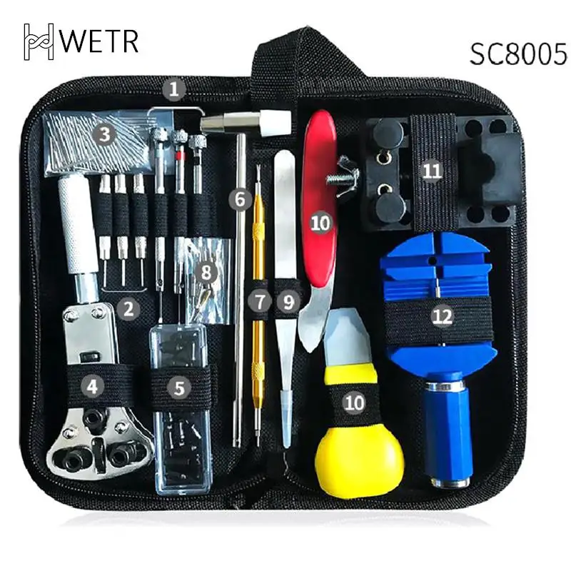 Kit com 147 peças para reparo de relógio, ferramentas para conserto, abridor, removedor de pino, relógios de pulso, fabricante de horloge