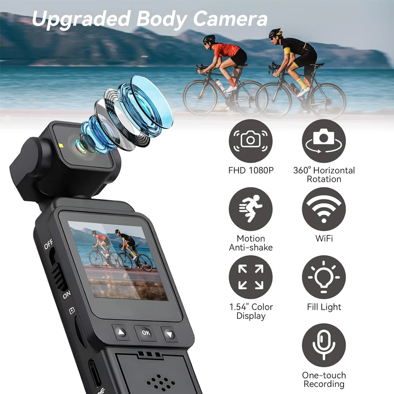 

Mini Body Camera with Audio & Video Recording, Pocket Action POV Camcorder 360 Rotation 1080P FHD,for Security,Work, uard,Travel