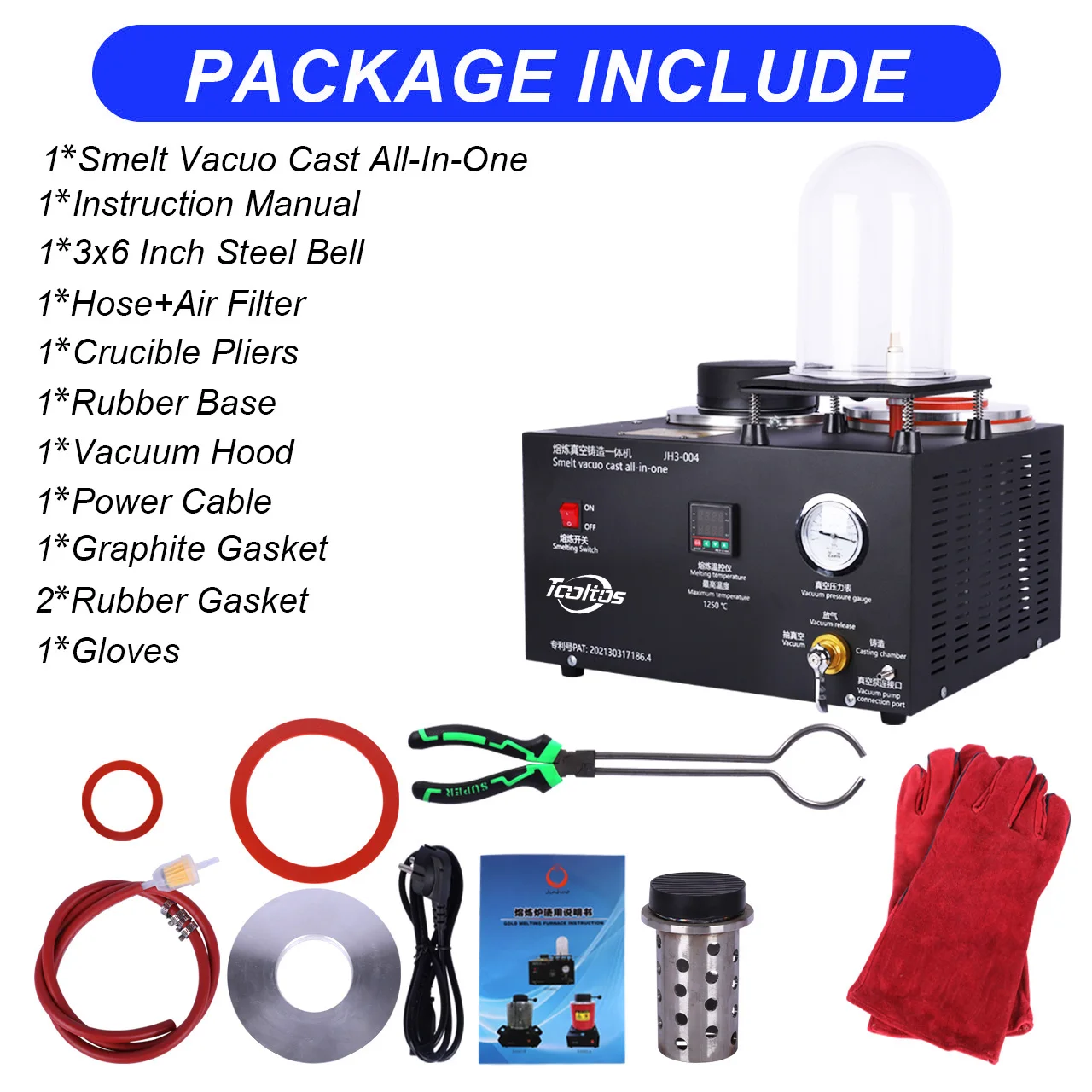 3-in-1 Vacuum Casting Machine for Gold Silver | Integrated Smelting Refining Tool | High-Temperature Jewelry Making Equipment