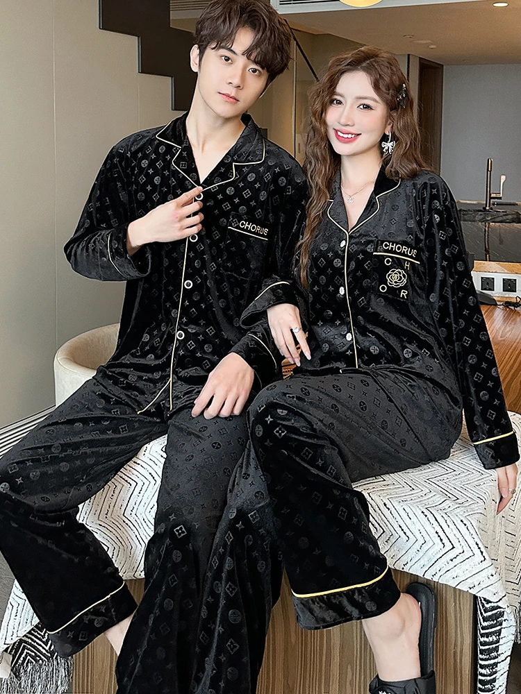 High Quality Gold Velvet Pajamas Women\'s 2024 Spring Autumn New Korean Red Embossed Plus Size Fashion Couple Home Clothes