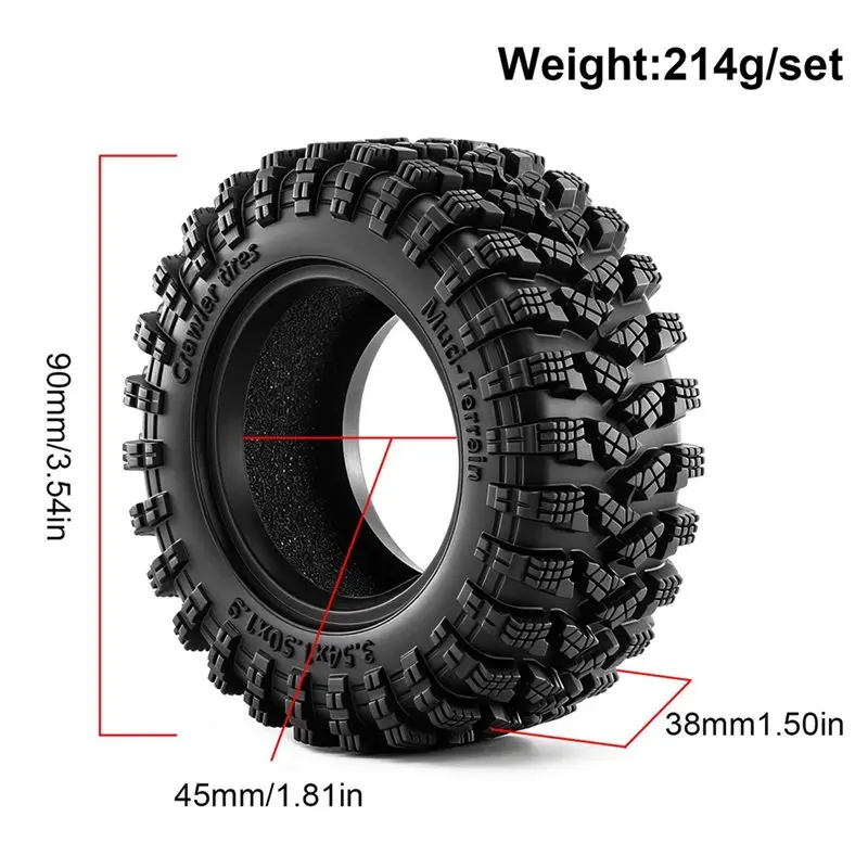 For 1/10 For 1/12 MJX H12P MN128 RC Crawler Car Compatible 4Pcs 90X38mm Rubber 1.9 Inch Crawler Tire Tyer Tyre