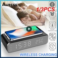 1/3PCS Wireless Charger Alarm Clock LED Digital Watch Table Thermometer Electronic Desktop Clocks Wake Up FM Radio Time Fast