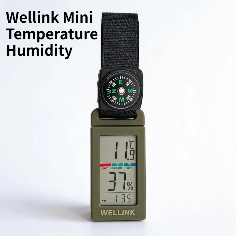 Wellink Mini Temperature Humidity Instruments Outdoor Camping Mountaineering Vehicle Pendant Tiny Keychain Compass Thermometer