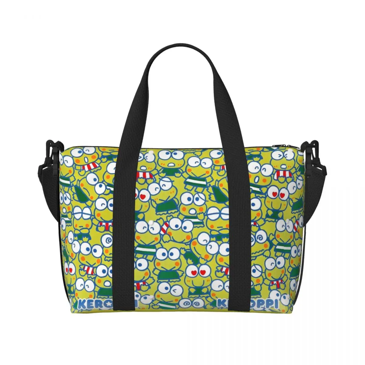 

Женская большая сумка KeroKeroppi на заказ, большая вместительная сумка-тоут с лягушкой в стиле аниме, пляжная дорожная сумка на плечо для спортзала