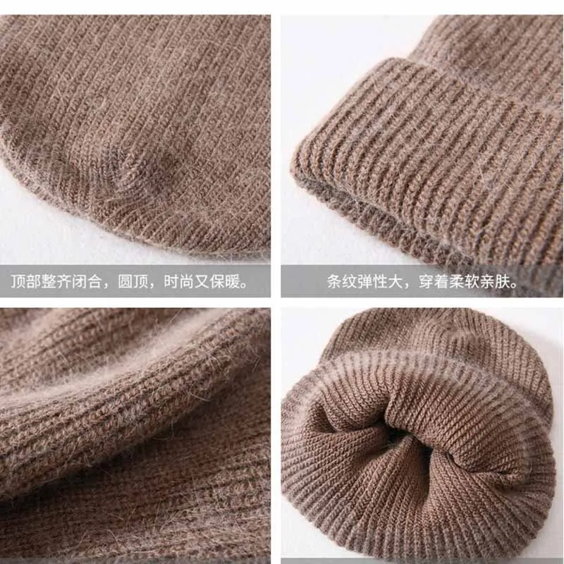 VISROVER Colorful Unisex Solid Color Real Rabbit Fur Beanies Winter Hat For Woman Knit Bonnet Acrylic Woman Autumn Warm Skullies