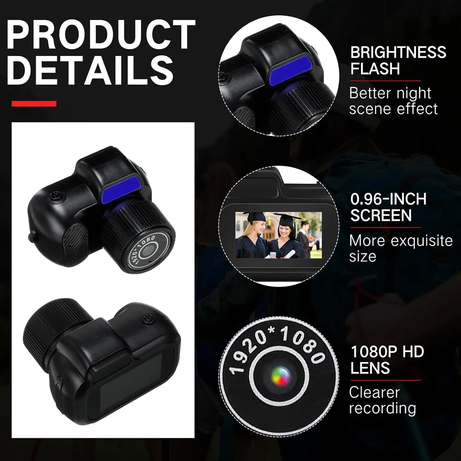 Mini Keychain Camera1080P 2MP Mini Body Camera, Portable Micro Video Camcorder with 0.96inch Display for Kids Students Travel