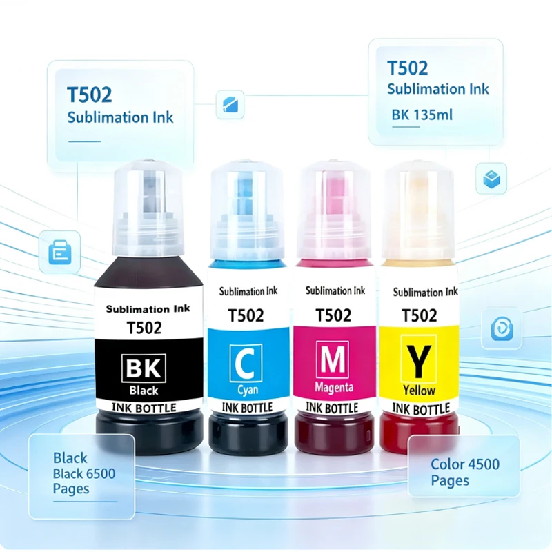 T502 Sublimation Refill Ink Kit For Epson L3150 L3110 L4150 L4160 L5190 L6160 ET‑2720 ET‑2760 ET‑2800 ET‑4760 ET‑2400 Printer