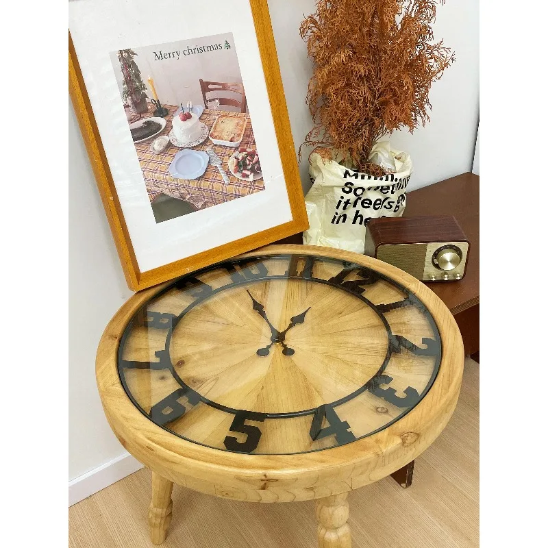 minimalist retro log coffee table, small apartment living room sofa side table, American old designer bed and breakfast