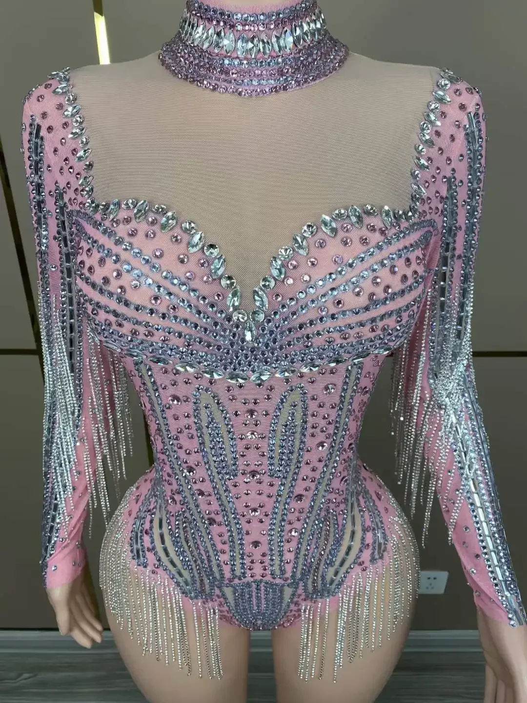 

Burlesque Special Occasions Women's Sparkly Clubbing Rhinestone Drill Chain Bodysuits Sexy See Through Mesh Bodycon Leotard