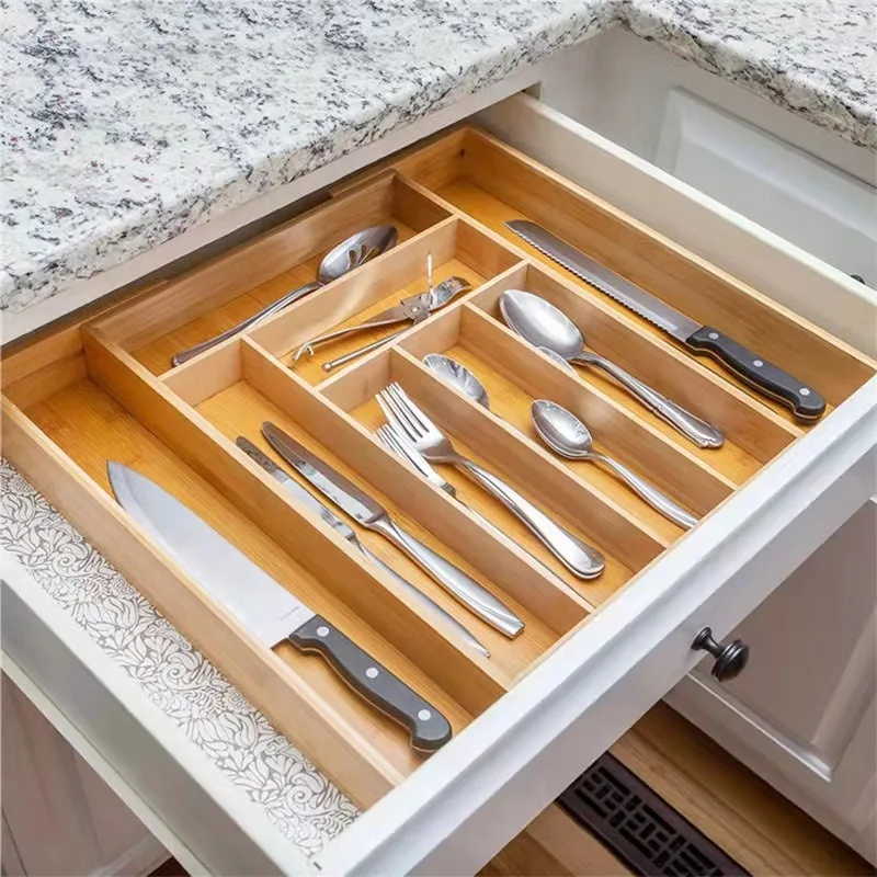 Adjustable Expandable Bamboo Drawer Organizer for Kitchen,Bedroom or Living Room-Ideal for Organizing Cutlery,Silverware& Knives