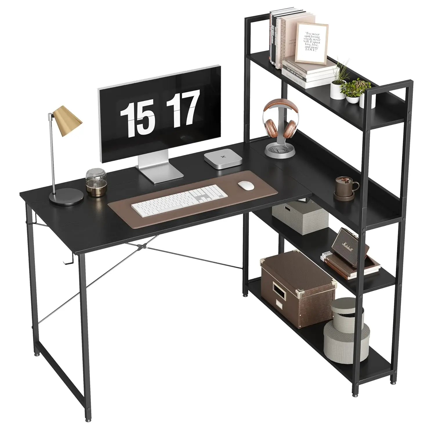 

55-Inch Reversible L-Shaped Computer Desk Storage Shelves Hooks Compact Home Office Writing Desk, Customized