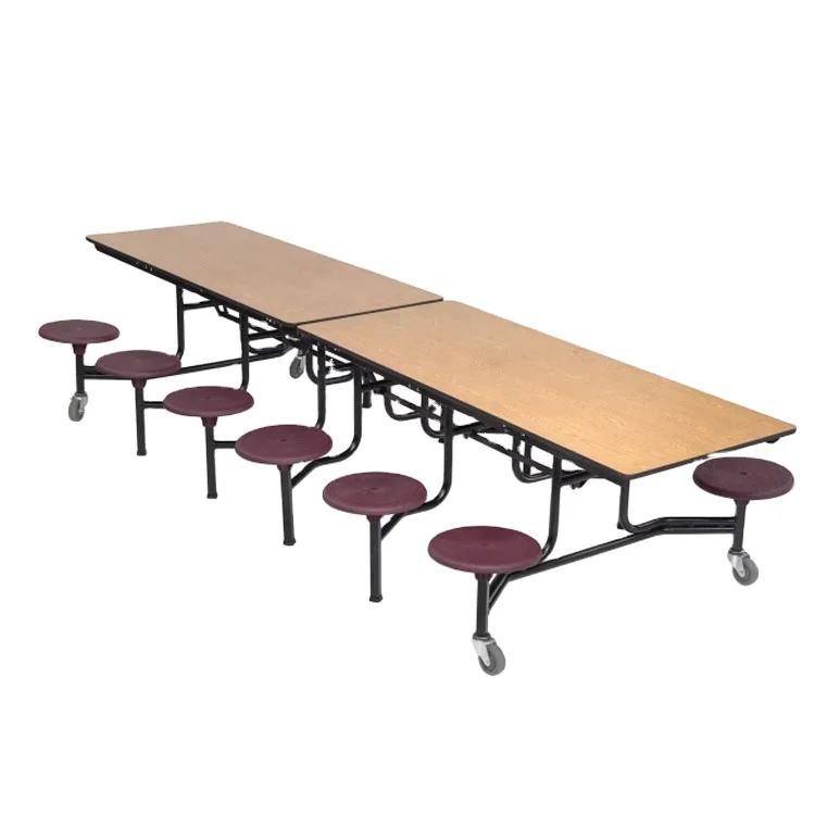 Stylish School College Student Cafeteria Table With 12 Stools And Restaurant Canteen Folding Table And Chair Set With Casters