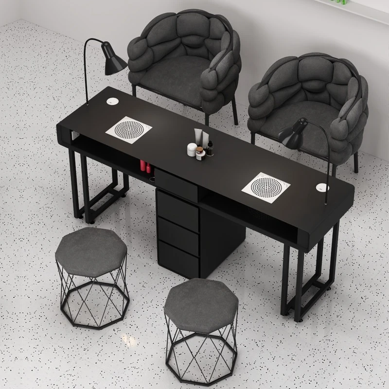 light luxury nail desk black art minimalist professional manicure table with suction tavolino unghie beauty salon furniture