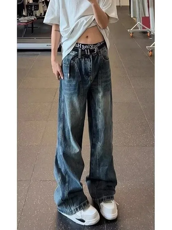 

Cleanfit Men's Retro Waed Bell Bot Jeans Straight Leg Patchwork Design Casual Comfortable mid Waist Zipper Fly Denim