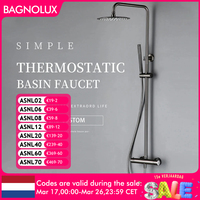 Wall-Mounted Thermostatic Valve System Bagnolux Brushed Gray Brass Rain Faucet  8 - 12\