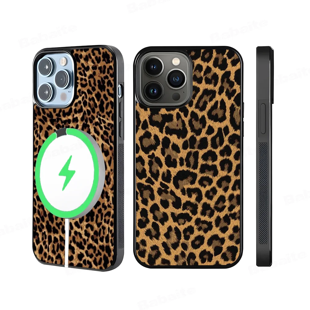 Brown Leopard Phone Case For IPhone 16 15 Pro Max Case 14 Plus 13 12 11 Magesafe Magnetic Wireless Charge Cover