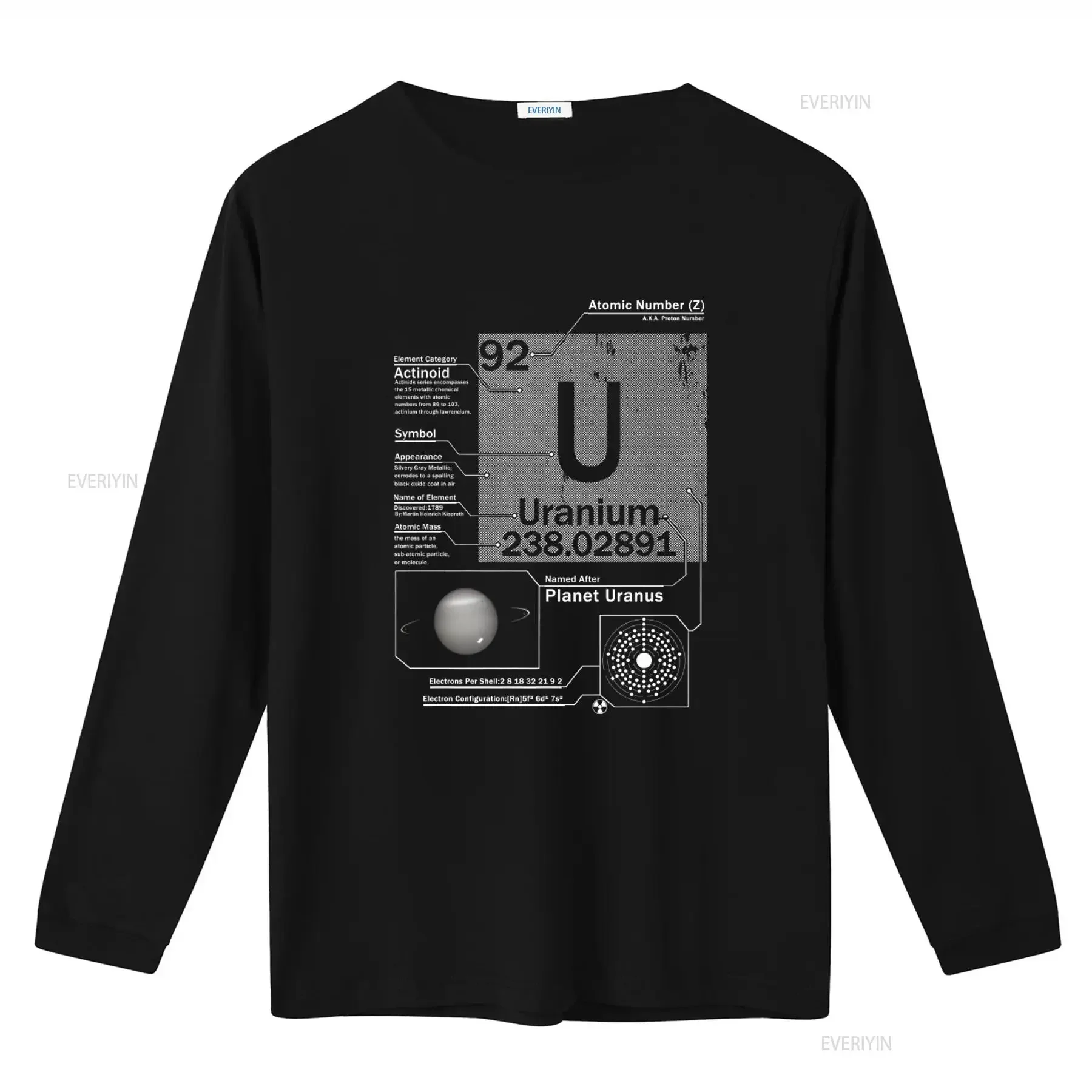 Uranium Chemistry Science Periodic Table Men's T Shirt Unique Design with Atomic Details vintage Washed Soft fashion Breathable