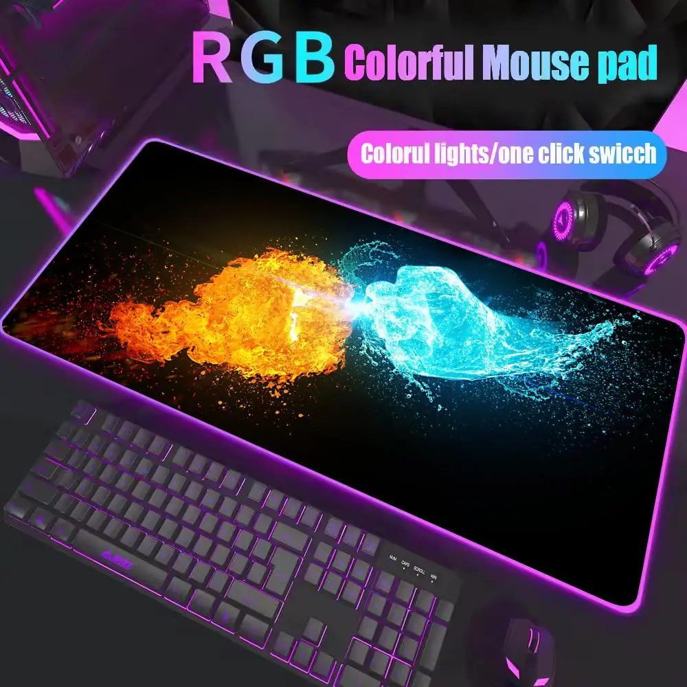 

Red Blue Fist Duel Mouse Pad RGB Gaming Mouse Pad Gamer Accessories Large LED Light Mousepads PC Computer Desk Mat with Backlit