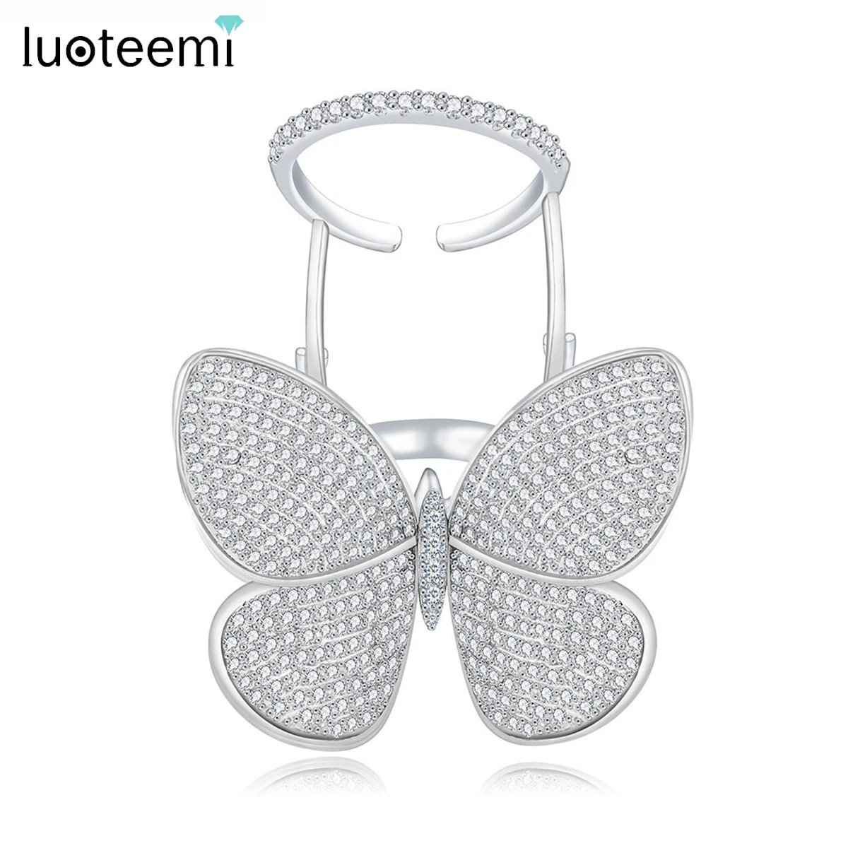 LUOTEEMI High Quality Korean Fashion Wedding Butterfly Rings for Teen Micro Paved Shining CZ Movable Jewelry for Christmas Party