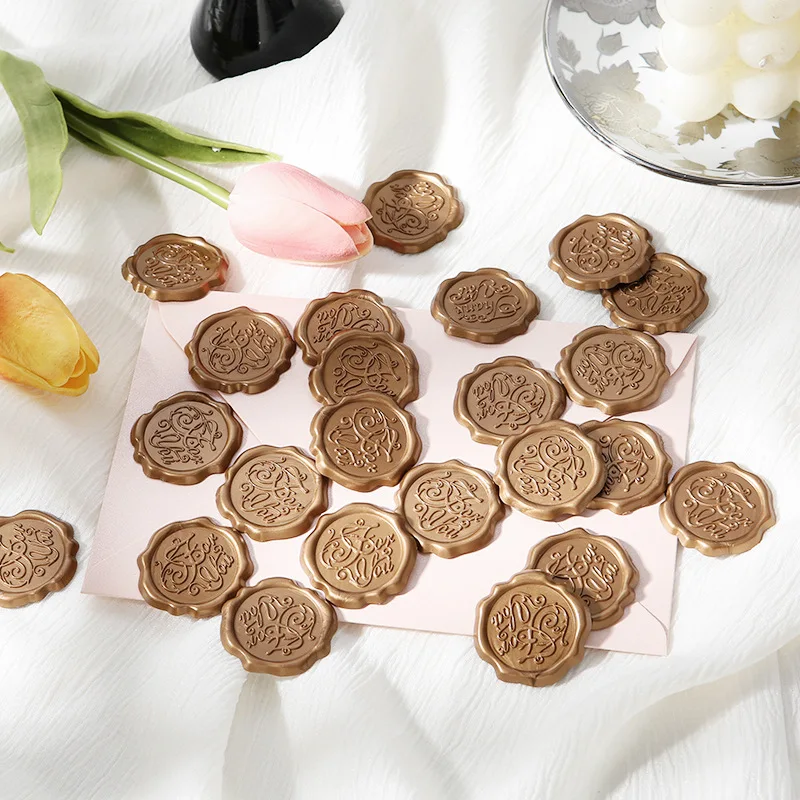 10pcs Embossed Wax Seal Stickers, Self-adhesive Wax Seals Vintage Decor for Wedding Invitation Envelope