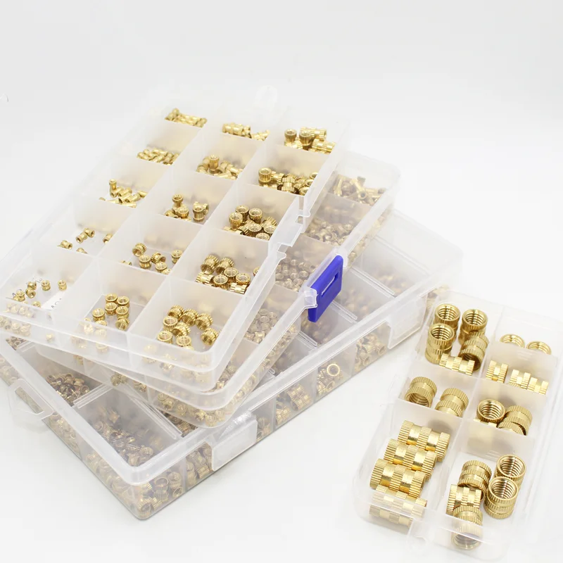 Latão recartilhado rosca inserir porca conjunto, moldagem por injeção incorporado porca de cobre, impressora 3D de plástico, inserindo, M2, M2.5, M3, M4, M5, M8, M10