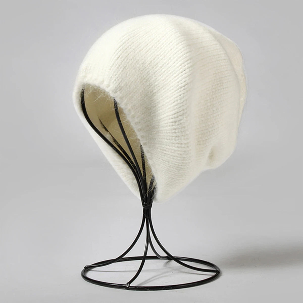 Unisex weiche, dünne Hasenhaar-Slouchy-Strickmütze, Strumpfmütze, Winter, warm, Bonbonfarben, Ski, winddicht, Mütze, einfarbig, modische Beanie-Mütze – Detail 6