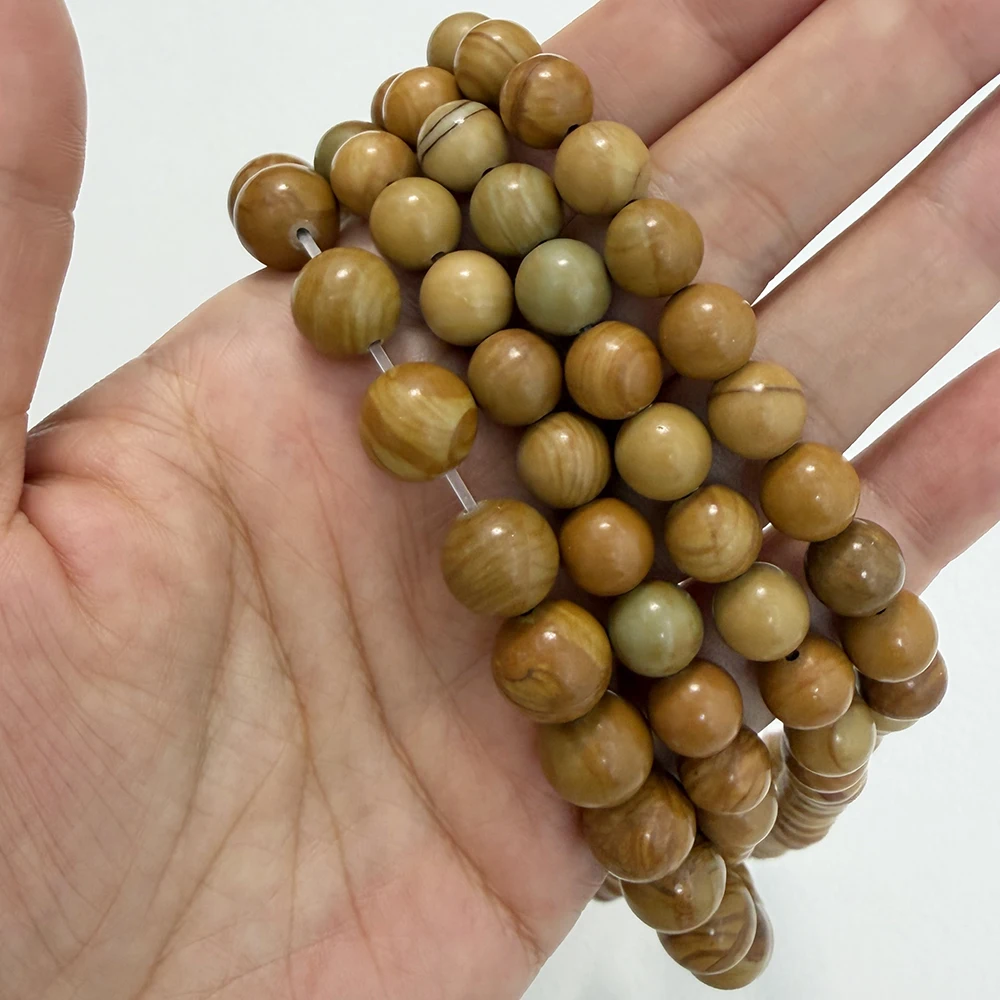 Wood Line Texture Stone Round Gem Beads 15' Strand 4 6 8 10 12MM Pick Size For Jewelry Making No.AB15