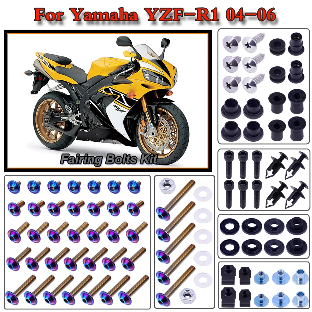Per Yamaha YZF R1 2004-2006 2005 Moto In Acciaio Completo Carrozzeria Carenatura Bulloni Kit Viti Clip