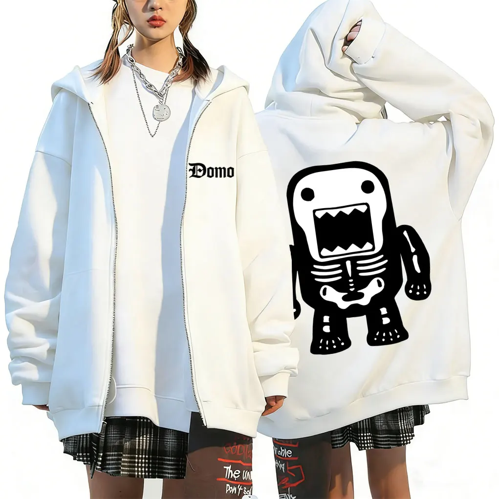 

Domo Kun Skeleton Funny Meme Zipper Hoodie Men's Gothic Metal Rock Style Zip Up Jacket Male Punk Oversized Zip Up Sweatshirts