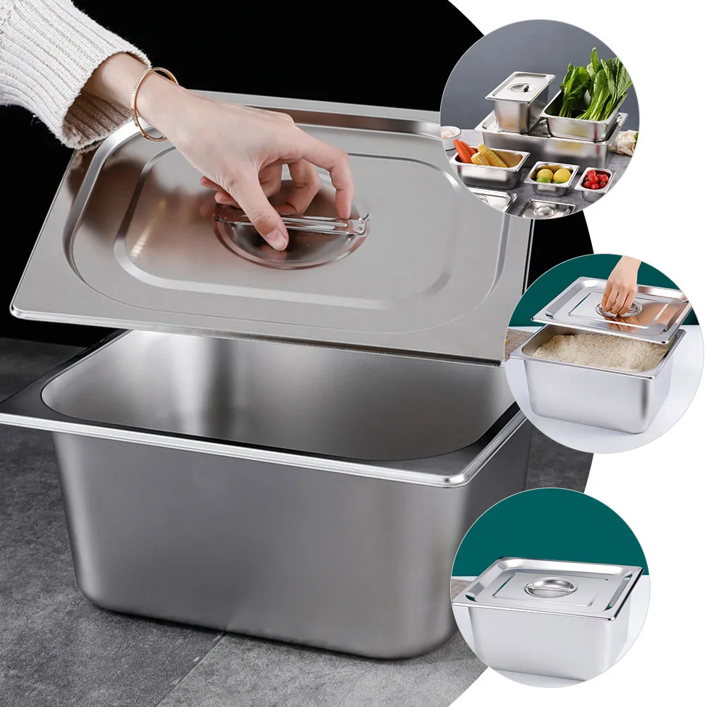 

Stainless Steel Buffet Serving Pan with Lid Rectangle Food Container for Party Dinner Steam Cooking Mini Dish Holder Metal Tray