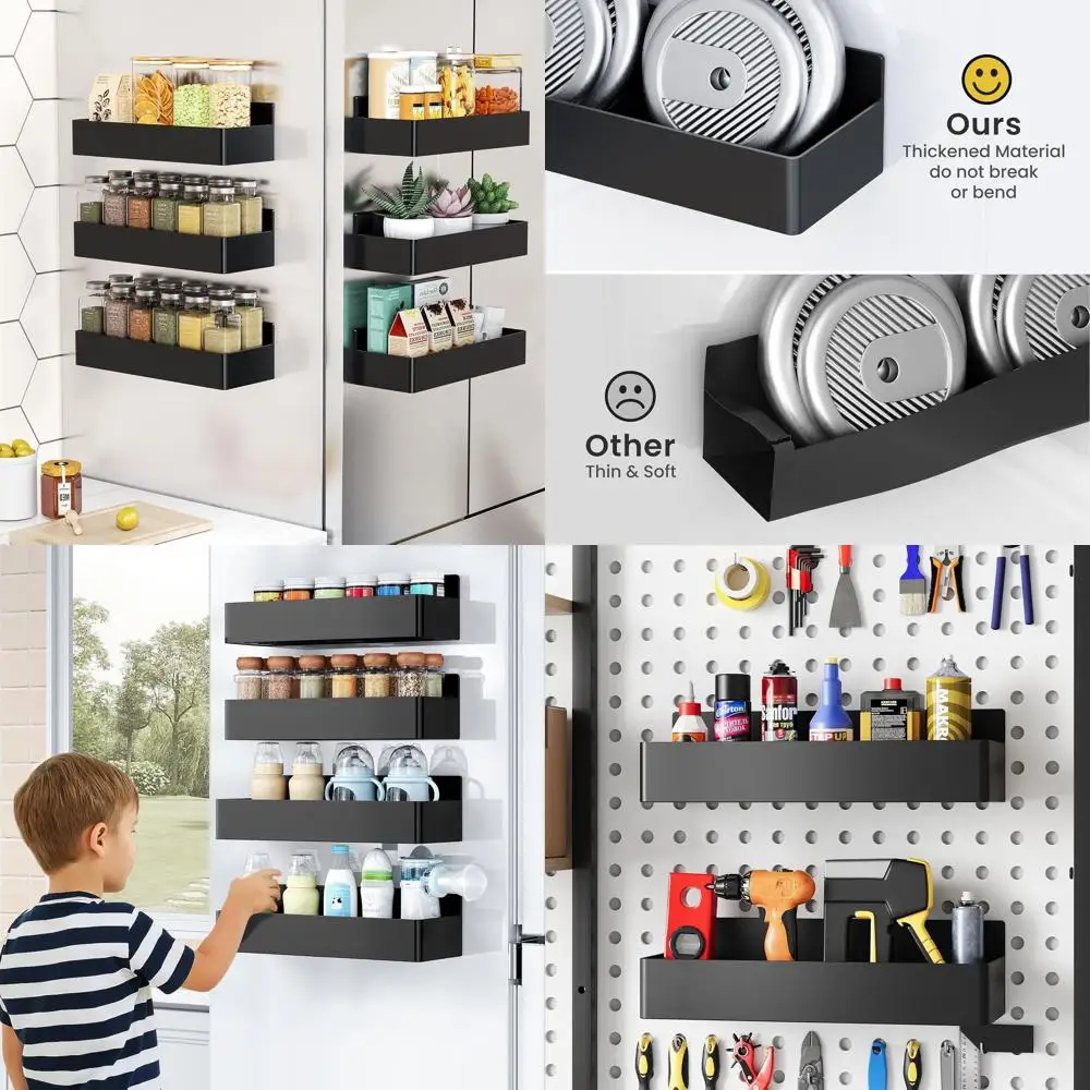 

Black 6-Pack Magnetic Spice Racks - Kitchen Organizer and Refrigerator Storage Shelves