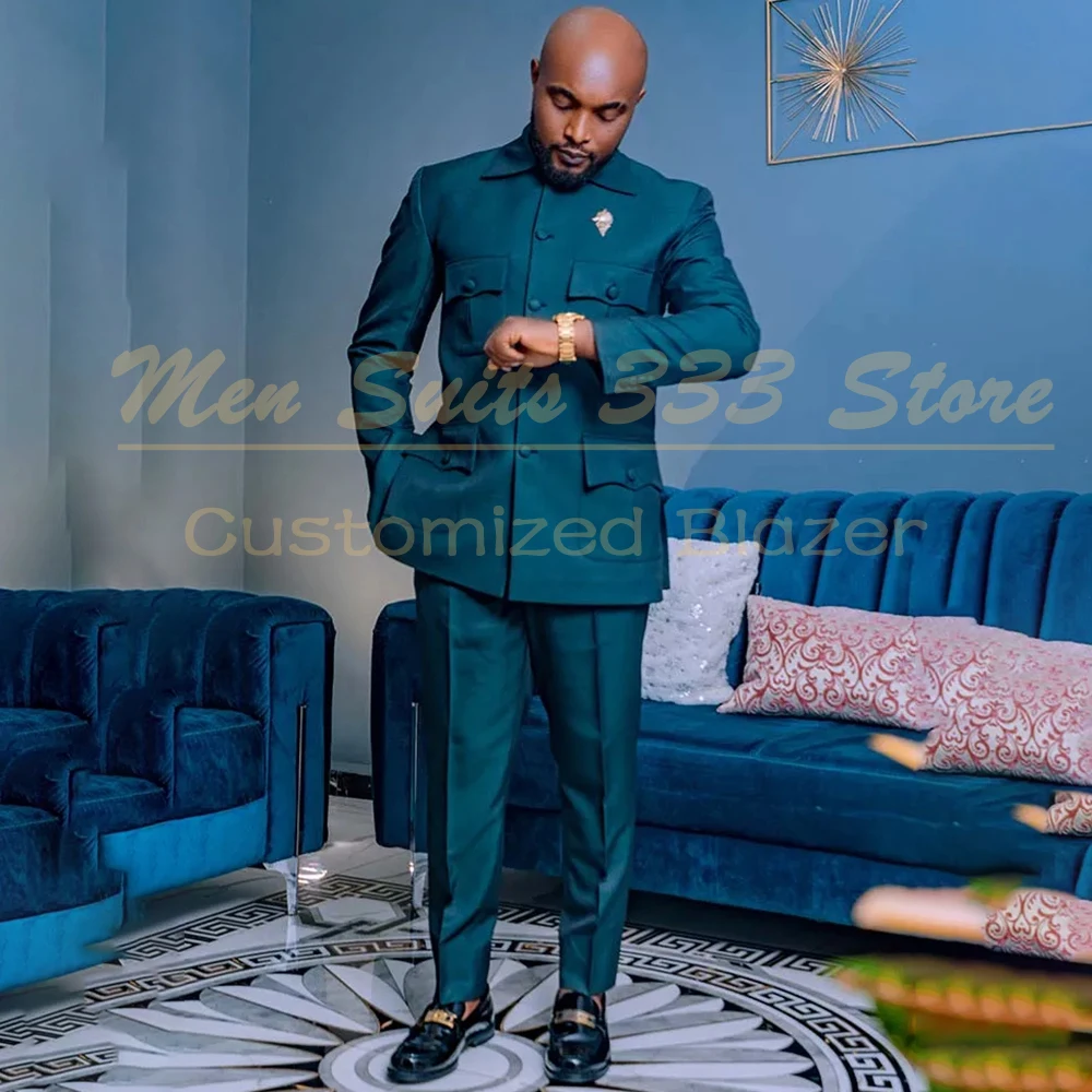 

Safari Men's Suist 2 Piece Jacket Pants Full Sets High Quality Single Breasted Regular Length Male Clothing Evening Male Outfits