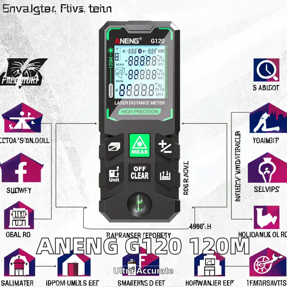 ANENG G120 Smart High-Precision 100m La ser Rangefinder Autonomous Calibration 30 Set Data Storage