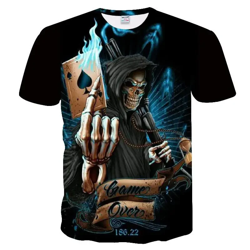 Men's skull print and beauty summer T-shirt, quick drying shirt, hip-hop, 3D print, personalized collar, short sleeved, fashiona image 5