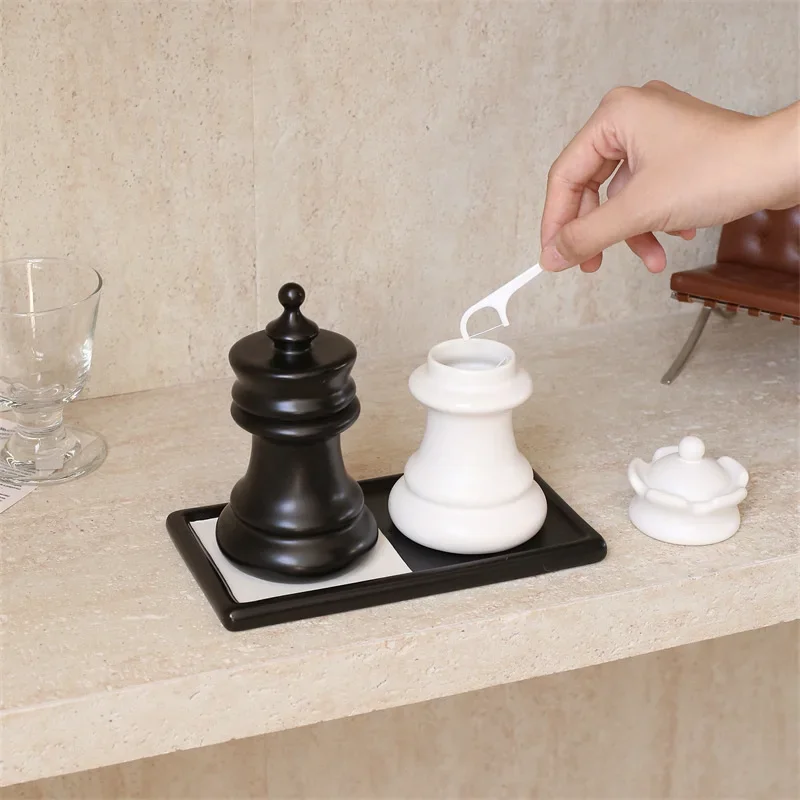 Nordic Chess Toothholder Original Jar Storage Ornament Photography Ceramic Figurine Floss Storage Jar Home Decoration Craft Gift