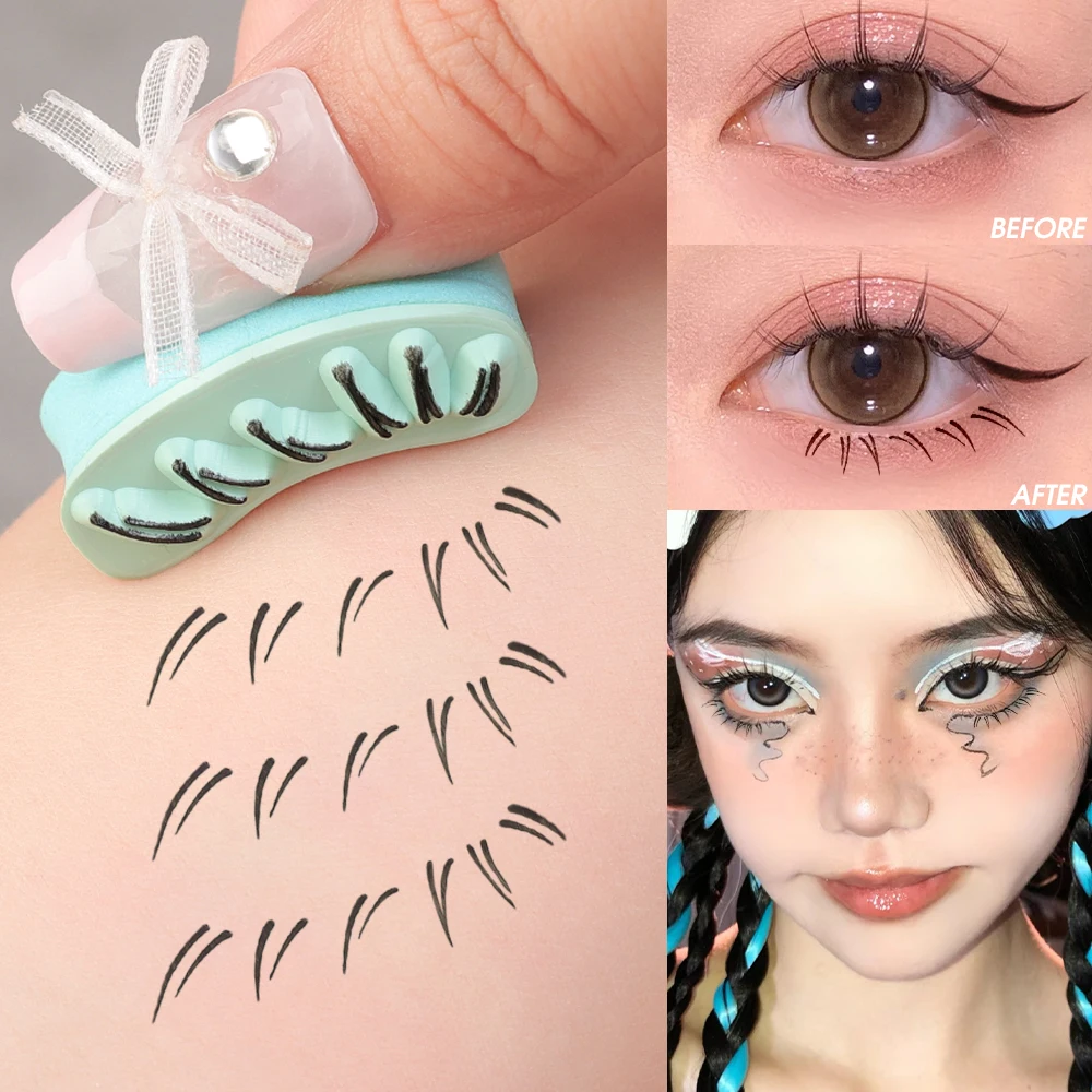 Lower Eyelash Stamps Set Waterproof Natural No Smudging Lazy DIY Lower Eyelashes Template Seal for Beginner Easy Cosmetics Tools