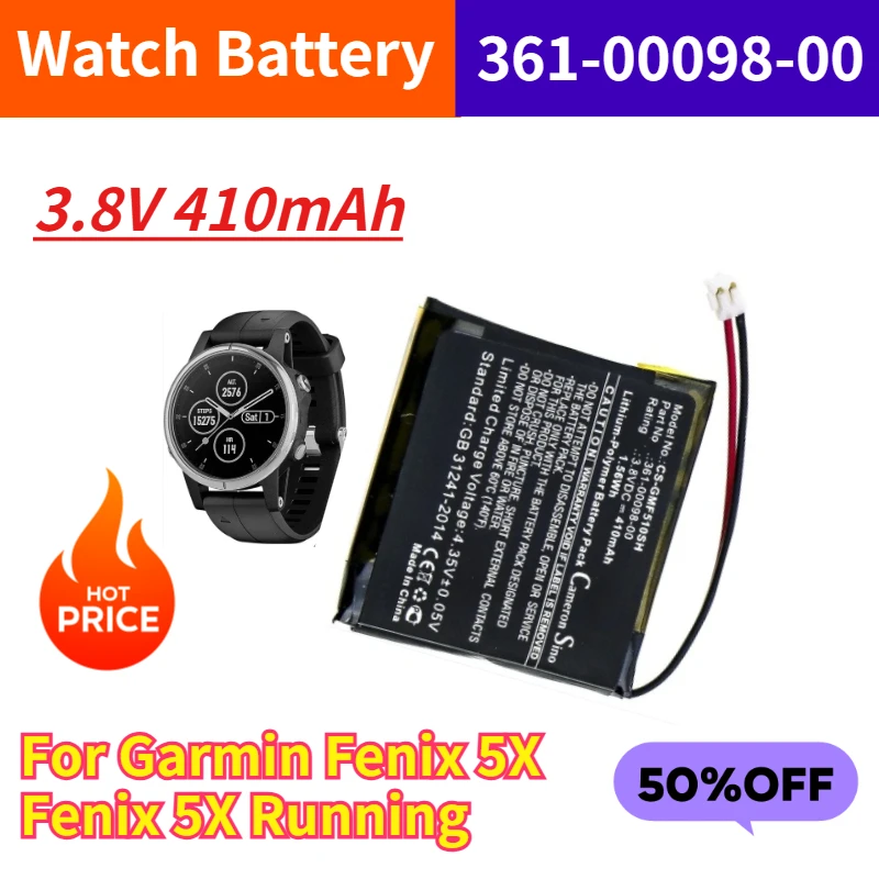 

Watch Battery 361-00098-00 for Garmin Fenix 5X Fenix 5X Running 3.8V 410mAh