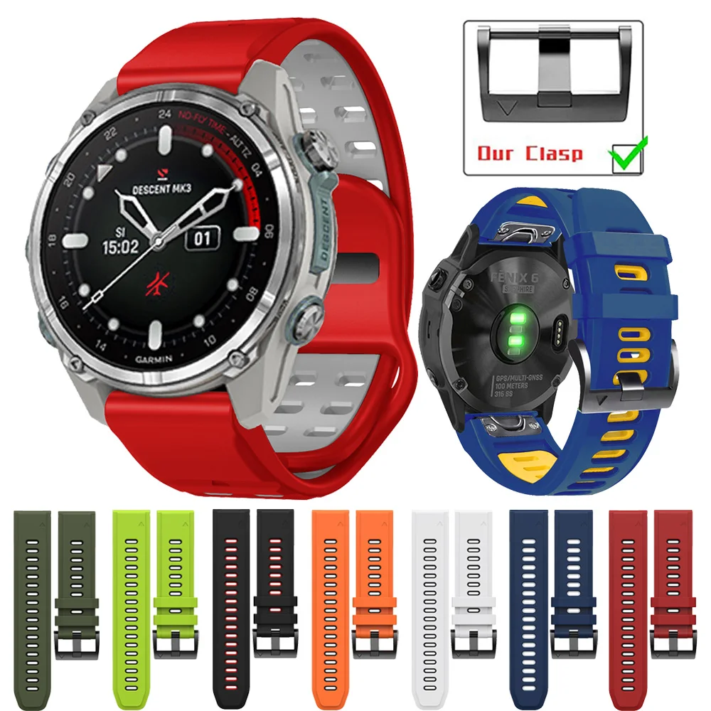 22 26mm Strap For Garmin Fenix E 8 47 51mm 7 7X 6 6X 5 5X 3HR Sapphire Enduro 2 3 Silicone Accessories Smart WristBand Bracelet