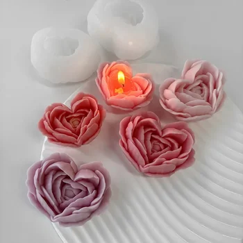 Liefde Bloem Siliconen Mal DIY Hartvormige Rose Geurkaars Gips Zeep Hars Mallen Handgemaakte Chocolade Dessert Cake Tool