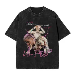 Rapper Lil Peep Graphic Washed Vintage T-shirt Men Women Cotton Casual Short Sleeve T Shirts Fashion Hip Hop T-shirts Streetwear