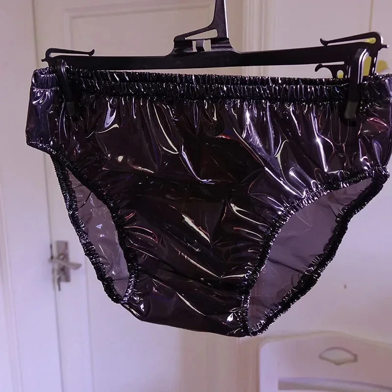 

Men's Sexy Black Shiny PU Plastic Film See Through Brief ABDL Soft Waterproof Panties BF Sexy Costumes Private Party Panty