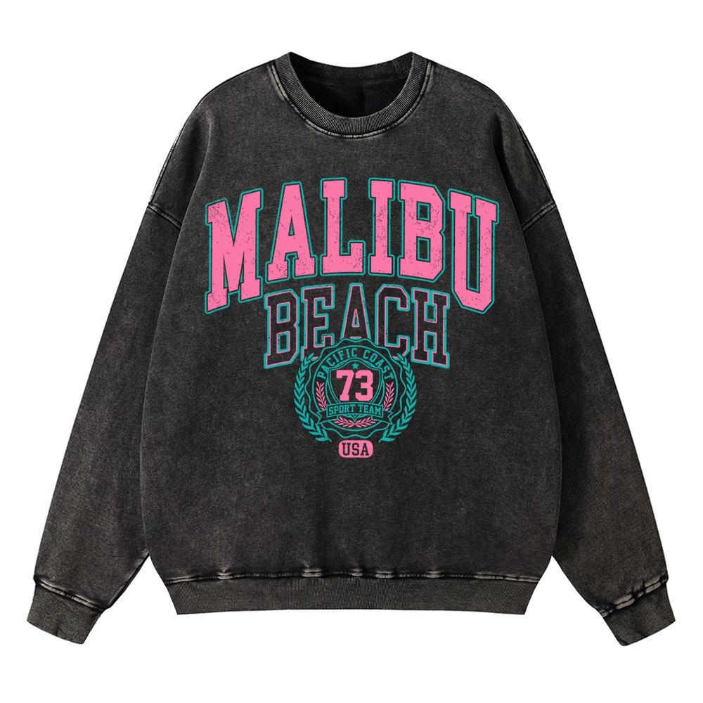 

Vintage Distressed Washing Malibu Beach 73 Usa City Men Hoodie Warm Soft Clothes Fashion Loose Hoody Pullover Cotton Sweatshirt