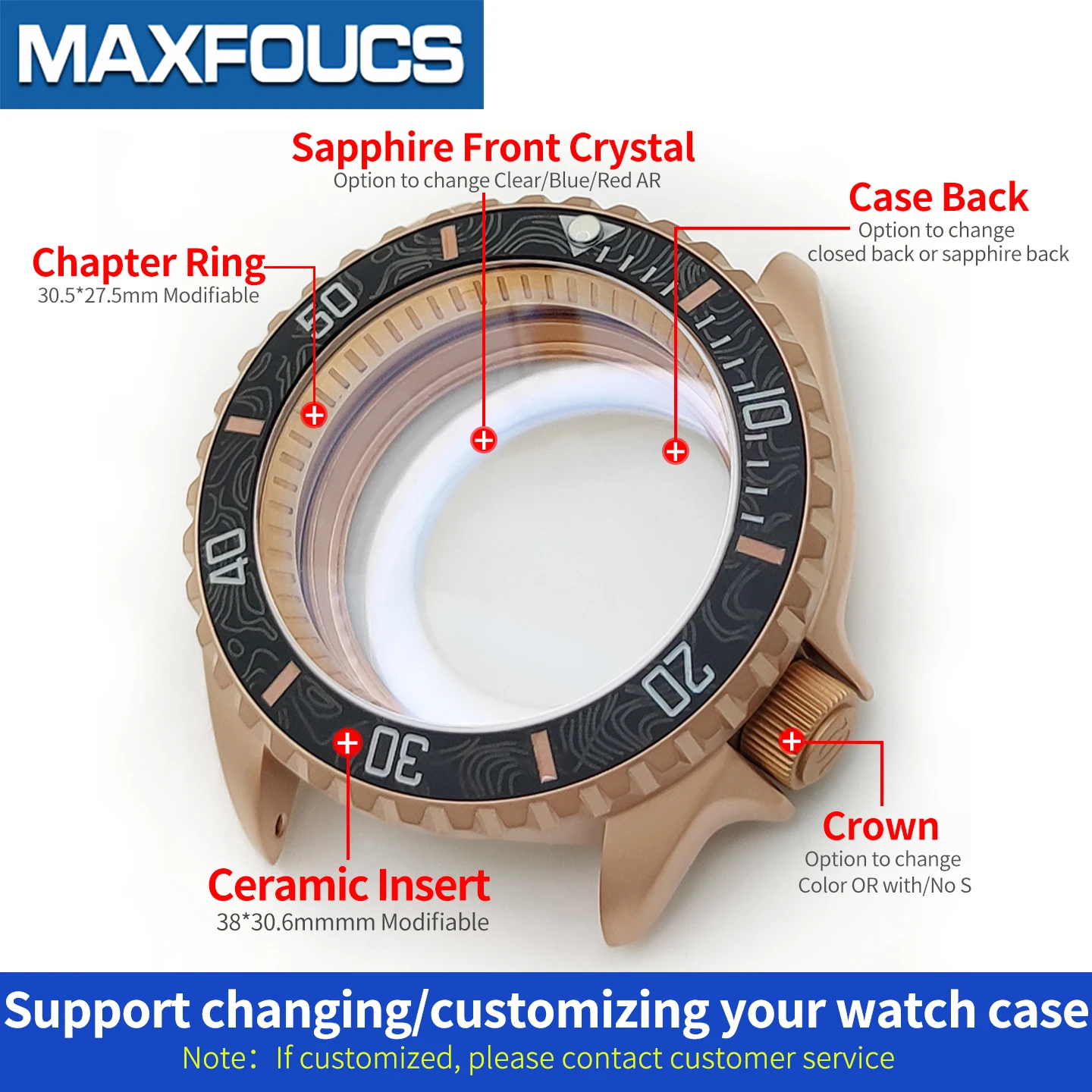 Mattes 3.8 SKX Roségold Uhrengehäuse Krone bei 4 Uhr Edelstahl-Finish MOD NH36 Saphirglas Lünette Kundenspezifische Teile – Detail 7